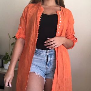 Linen orange button up